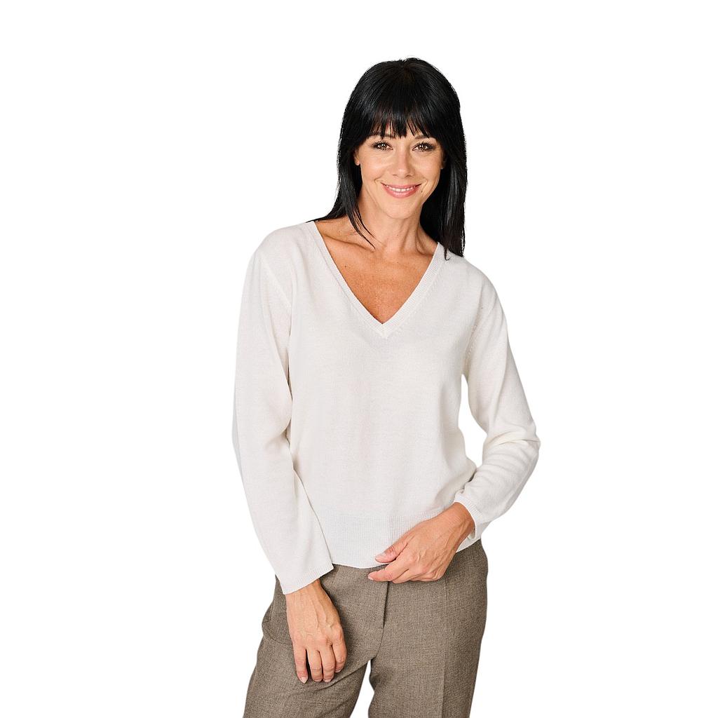 anneclaire-jersey-de-cuello-redondo-cuello en v-mujer-crudo-d1839-857-201