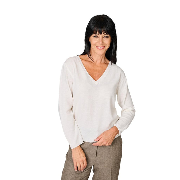 anneclaire-jersey-de-cuello-redondo-cuello en v-mujer-crudo-d1839-857-201