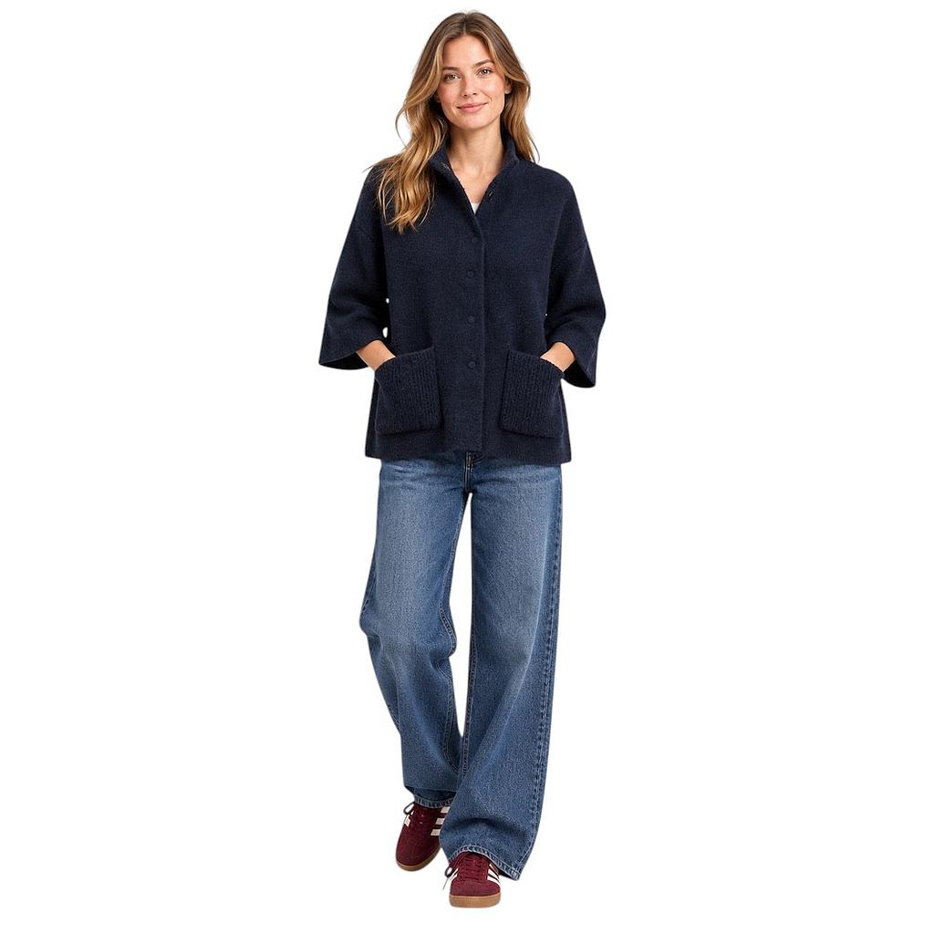 Anneclaire cardigan donna blu navy — vista frontale su modella