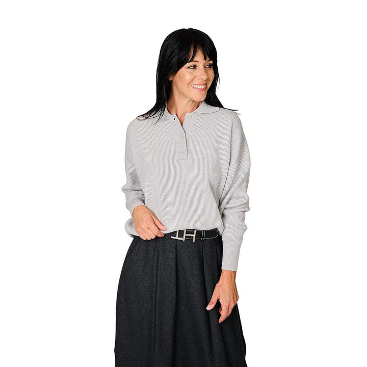 panicale-cashmere-polo-shirt-women-gray