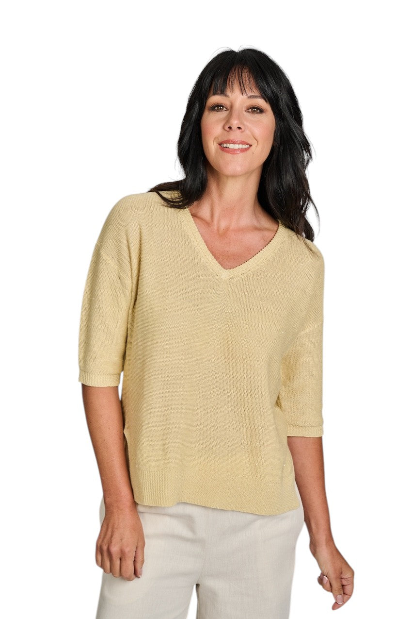 Hemisphere pull trui v-hals dames geel 261X828SQ-12 254