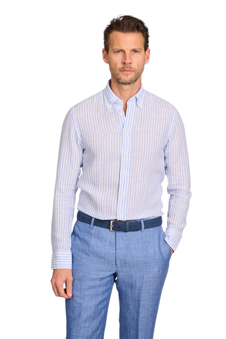 Chemise Profuomo manches longues hommes, bleu, coupe étroite