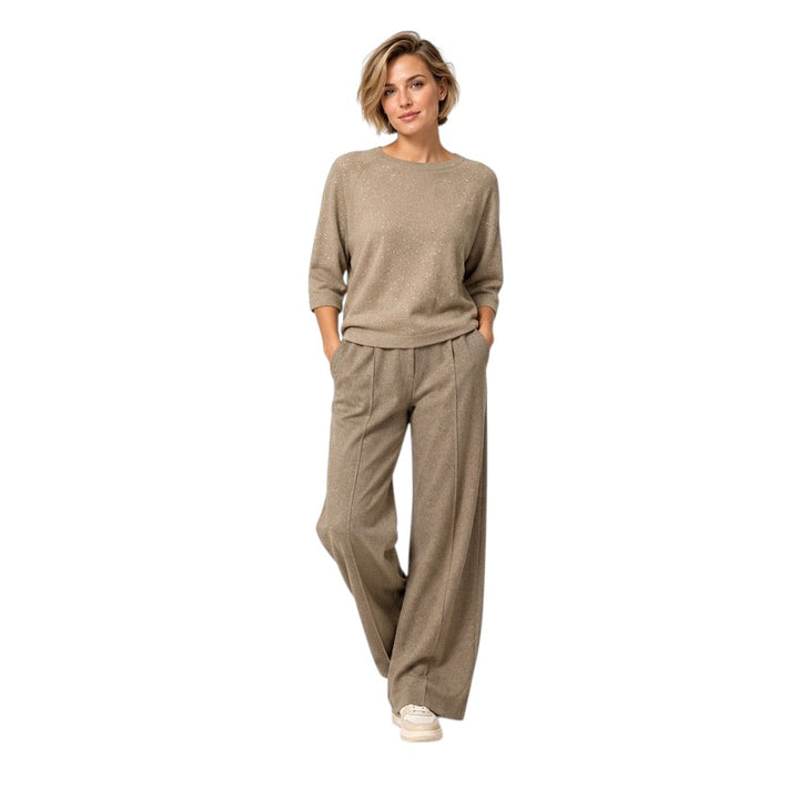 Hemisphere maglione donna taupe — vista frontale su modella